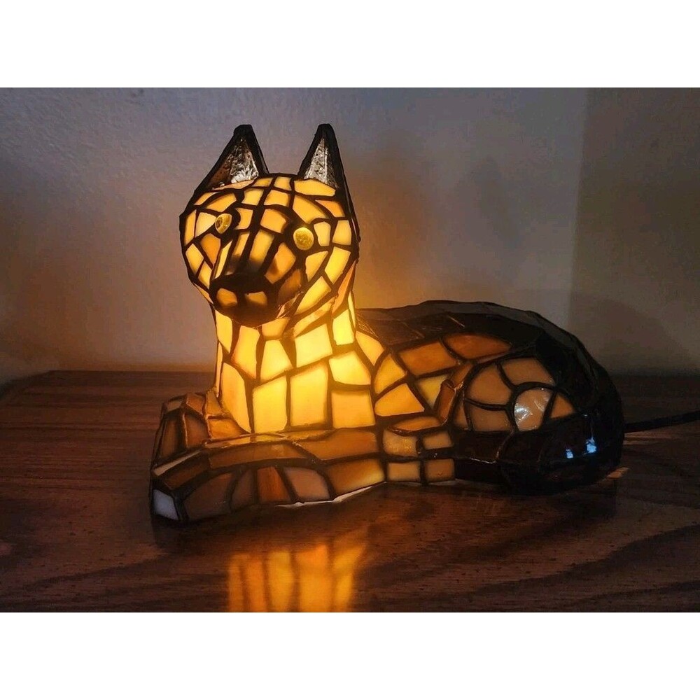 Vintage Meyda 7” Mini Tiffany Shepard Dog  Lamp Decor German Shepherd #17562